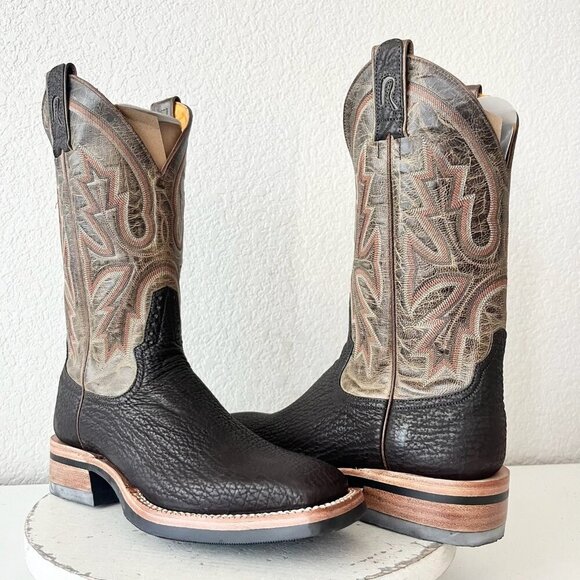 NEW Rod Patrick Mens Cowboy Boots 8B Dark Brown Shark Leather Western Square Toe - Picture 1 of 14